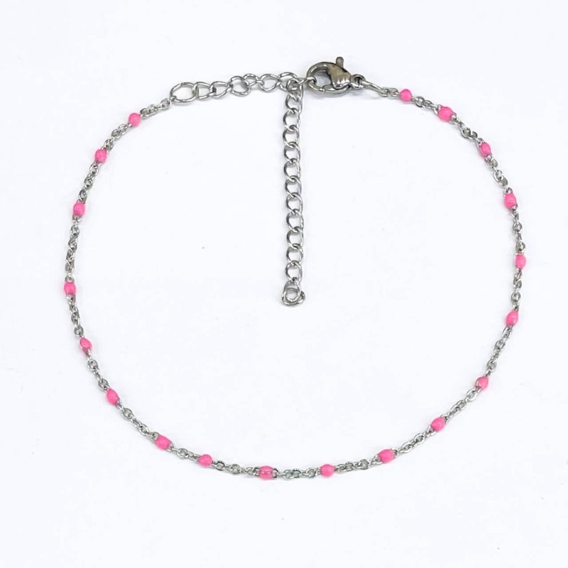 Kostibas 2013-721AF, Βραχιόλι Ποδιού, Ατσάλι, Σμάλτος, Ασημί/Φούξια