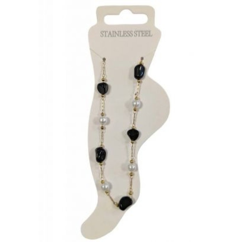 Kostibas 2013-766XM, Βραχιόλι Ποδιού, Ατσάλι, Πέτρα, Χρυσό/Μαύρο