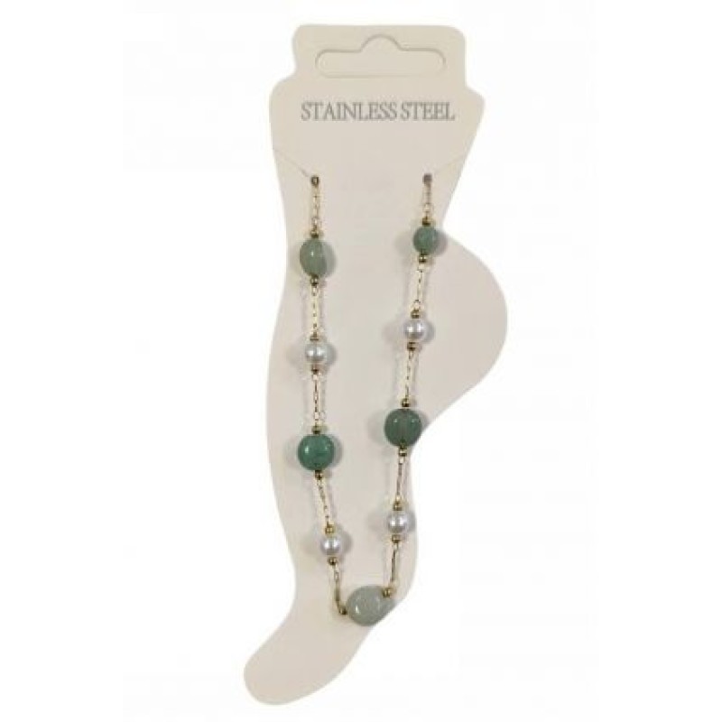 Kostibas 2013-766XP, Βραχιόλι Ποδιού, Ατσάλι, Πέτρα, Χρυσό/Πράσινο