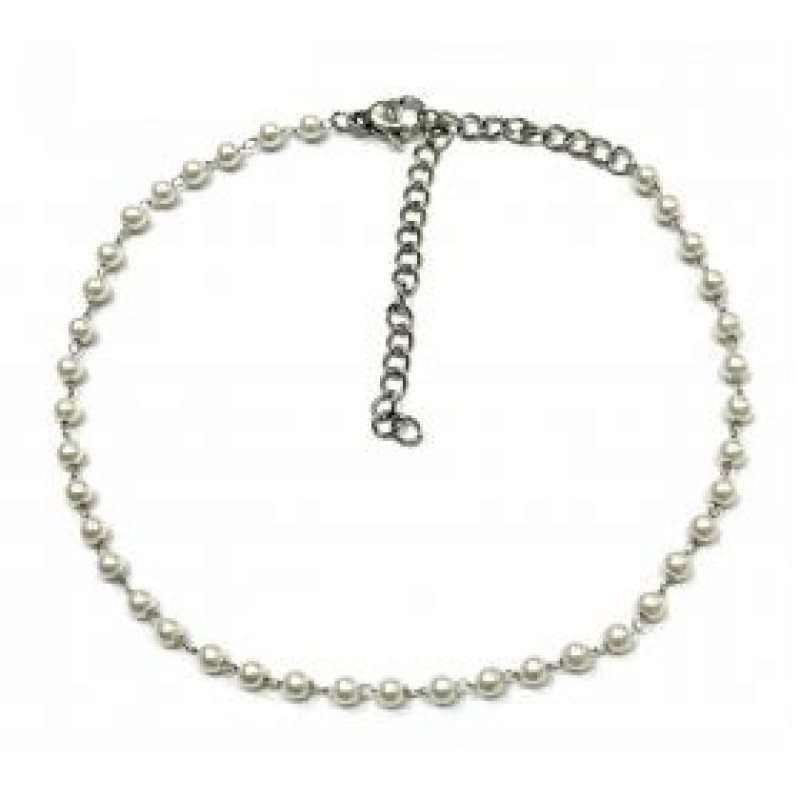 Kostibas 2013-847LP, Βραχιόλι Ποδιού, Ατσάλι, Πέρλα, Λευκό