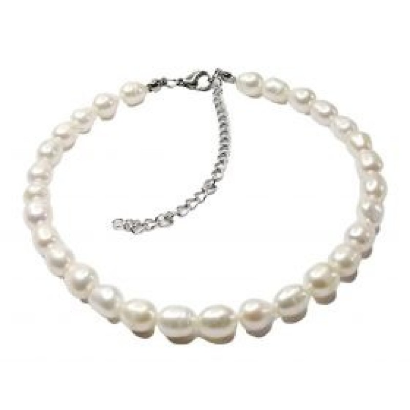 Kostibas 2013-890L, Βραχιόλι Ποδιού, Ατσάλι, Μαργαριτάρια, Λευκό