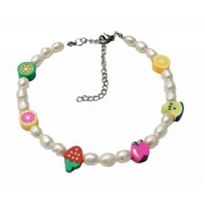 Kostibas 2013-890LT, Βραχιόλι Ποδιού, Ατσάλι, Μαργαριτάρια, Φίμο, Λευκό