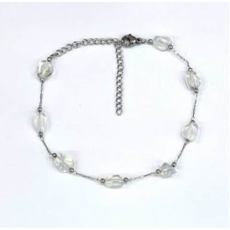 Kostibas 2013-909AL, Βραχιόλι Ποδιού, Ατσάλι, Πέτρα, Ασημί/Λευκό