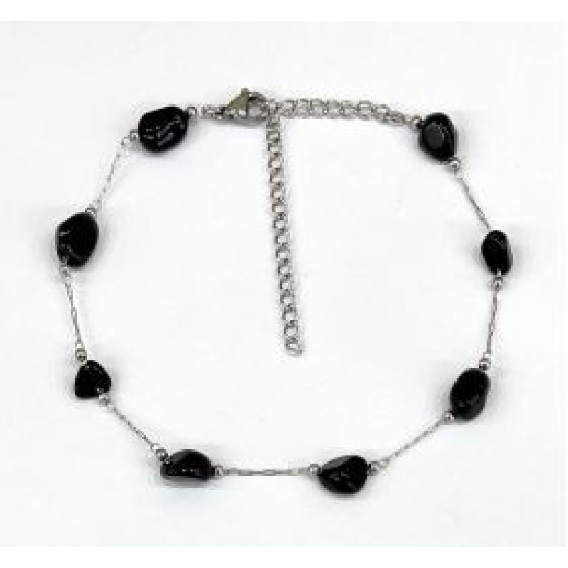 Kostibas 2013-909AM, Βραχιόλι Ποδιού, Ατσάλι, Πέτρα, Ασημί/Μαύρο