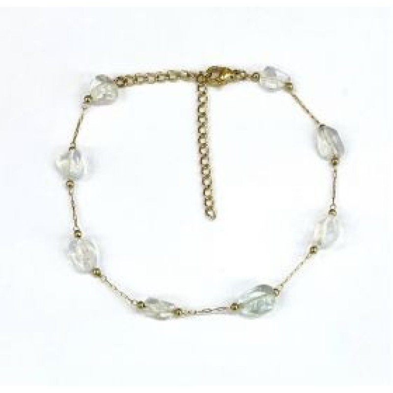 Kostibas 2013-909XL, Βραχιόλι Ποδιού, Ατσάλι, Πέτρα, Χρυσό/Λευκό