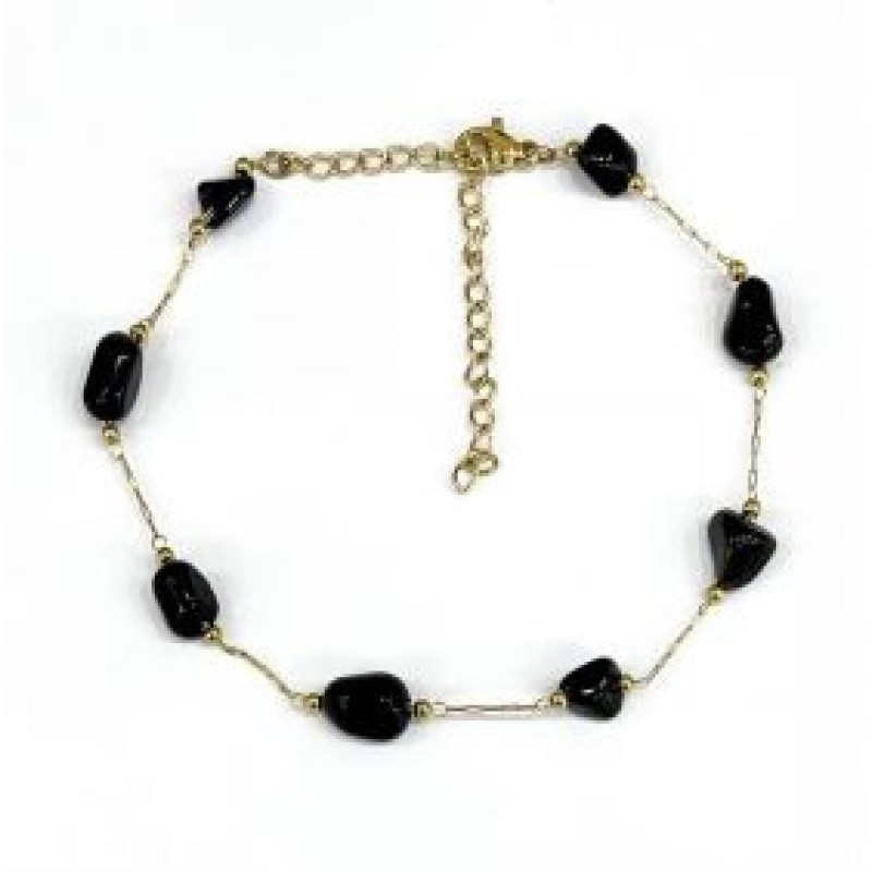 Kostibas 2013-909XM, Βραχιόλι Ποδιού, Ατσάλι, Πέτρα, Χρυσό/Μαύρο