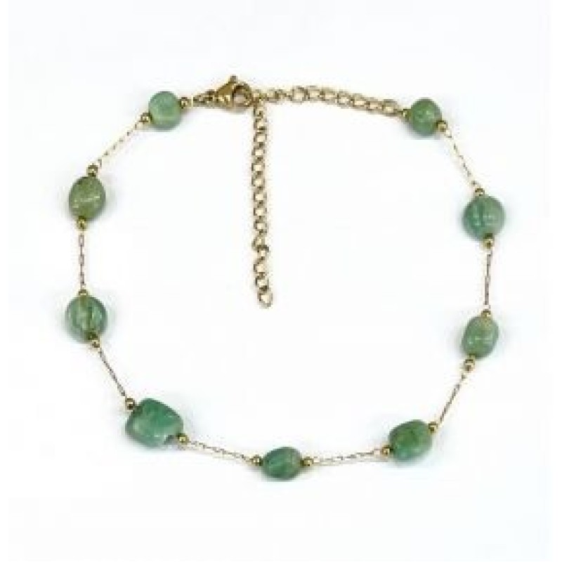 Kostibas 2013-909XP, Βραχιόλι Ποδιού, Ατσάλι, Πέτρα, Χρυσό/Πράσινο