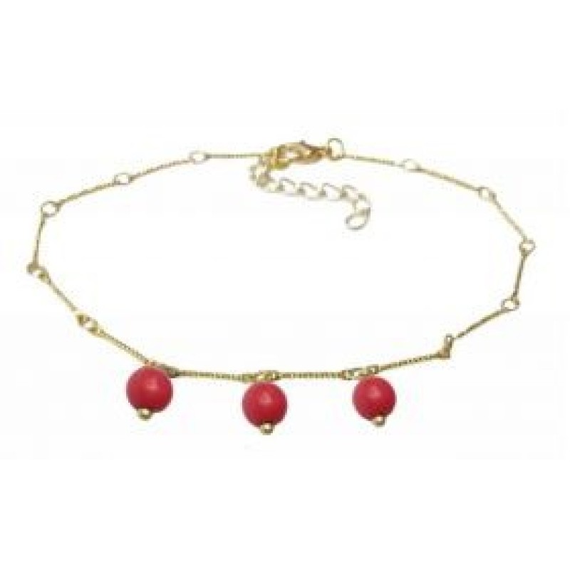 Kostibas 2014-720XE, Βραχιόλι Ποδιού, Ατσάλι, Πέτρα, Χρυσό/Κοραλί