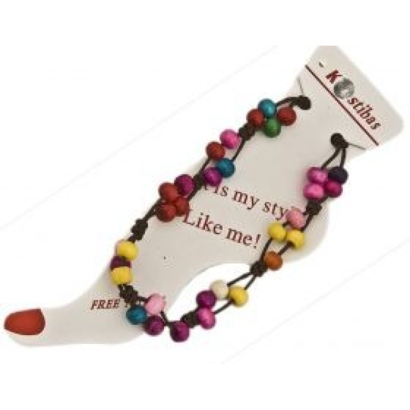 Kostibas 2039-017, Βραχιόλι Ποδιού, Σχοινί, Ξύλο, Πολύχρωμο