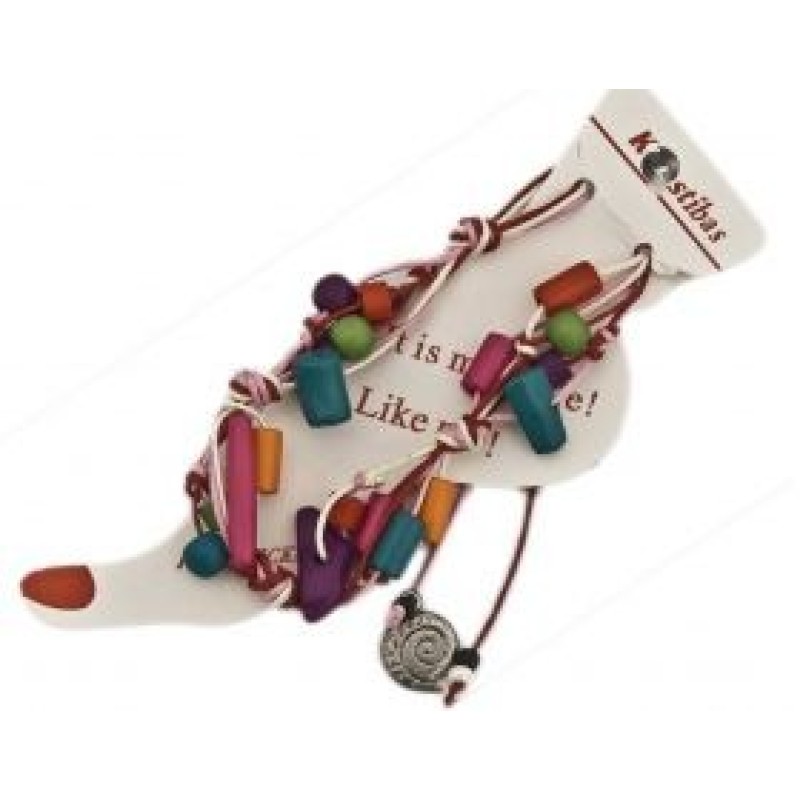 Kostibas 2039-020, Βραχιόλι Ποδιού, Σχοινί, Ξύλο, Πολύχρωμο