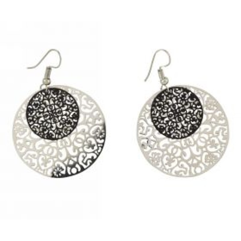 Kostibas 3012-619AM, Σκουλαρίκια Κρεμαστά, Μεταλλικό, Ασημί/Μαύρο