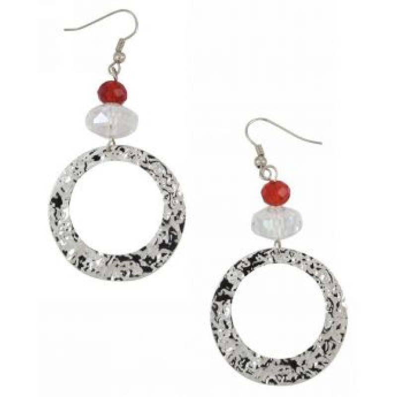 Kostibas 3012-834AU, Σκουλαρίκια Κρεμαστά, Μεταλλικό, Ασημί/Κόκκινο