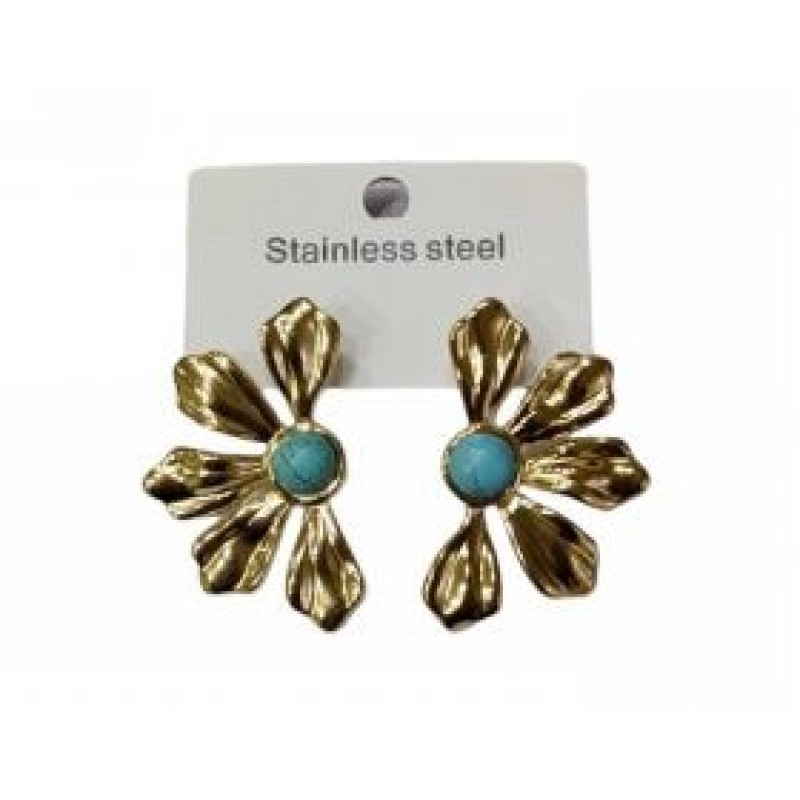 Kostibas 3013-614XD, Σκουλαρίκια, Ατσάλι, Χρυσό/Τιρκουάζ