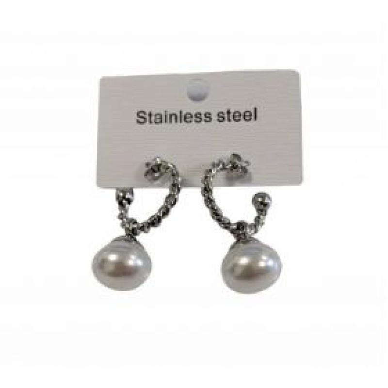 Kostibas 3013-615AL, Σκουλαρίκια, Ατσάλι, Ασημί/Λευκό