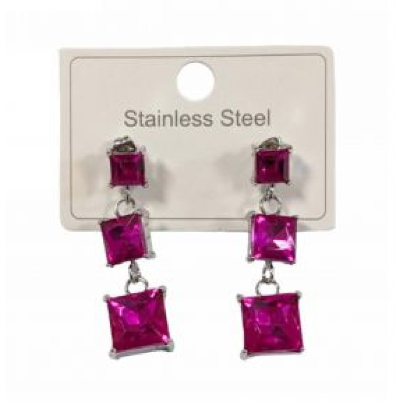 Kostibas 3013-631AF, Σκουλαρίκια, Ατσάλι, Ασημί/Φούξια