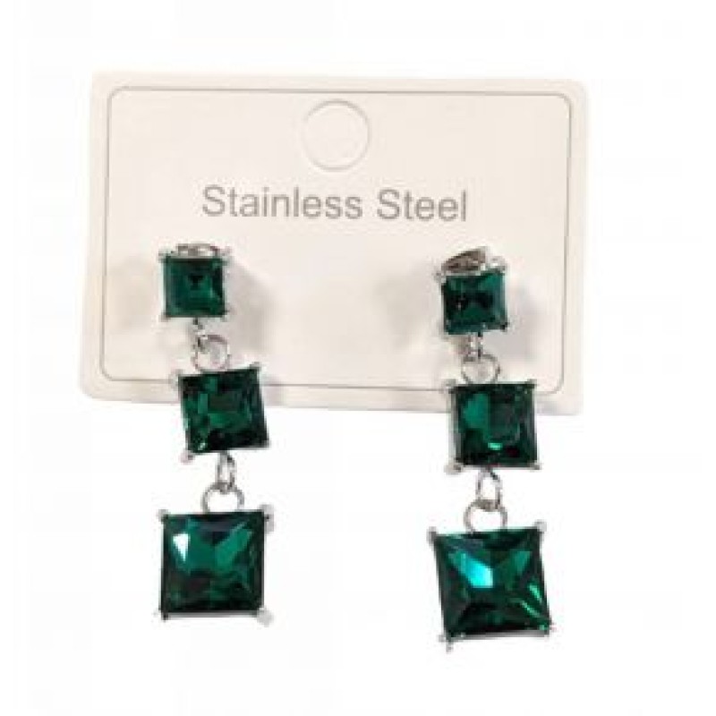 Kostibas 3013-631AP, Σκουλαρίκια, Ατσάλι, Ασημί/Πράσινο