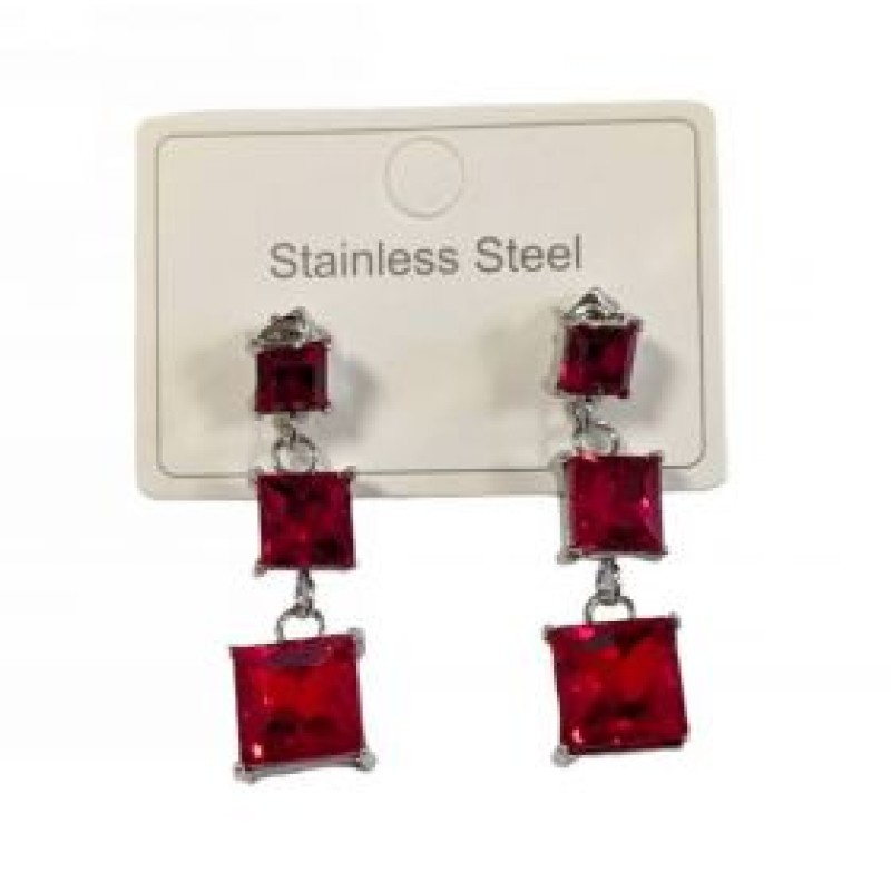 Kostibas 3013-631AU, Σκουλαρίκια, Ατσάλι, Ασημί/Κόκκινο