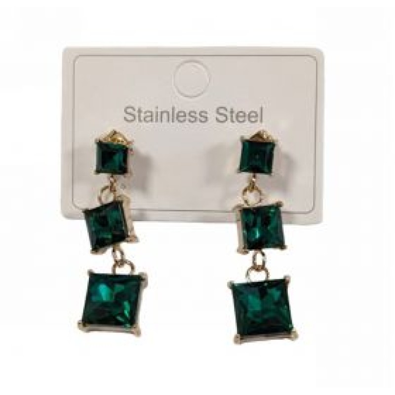 Kostibas 3013-631XP, Σκουλαρίκια, Ατσάλι, Χρυσό/Πράσινο