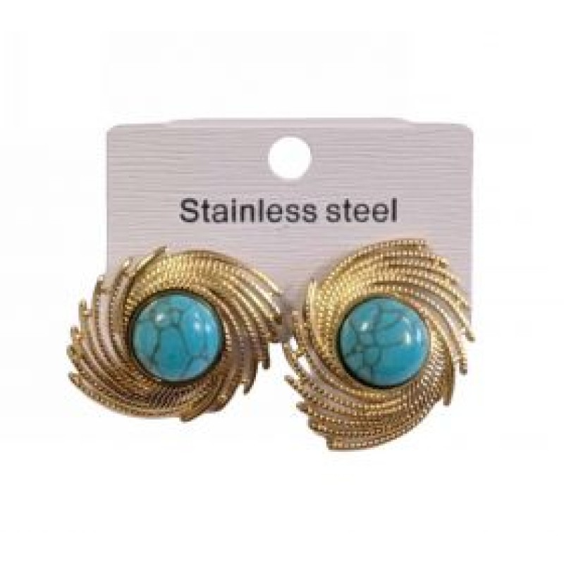 Kostibas 3013-690XD, Σκουλαρίκια, Ατσάλι, Χρυσό/Τιρκουάζ