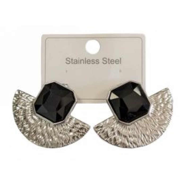 Kostibas 3013-718AM, Σκουλαρίκια, Ατσάλι, Ασημί/Μαύρο