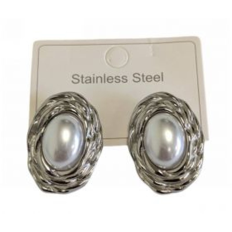 Kostibas 3013-720AF, Σκουλαρίκια, Ατσάλι, Ασημί/Λευκό