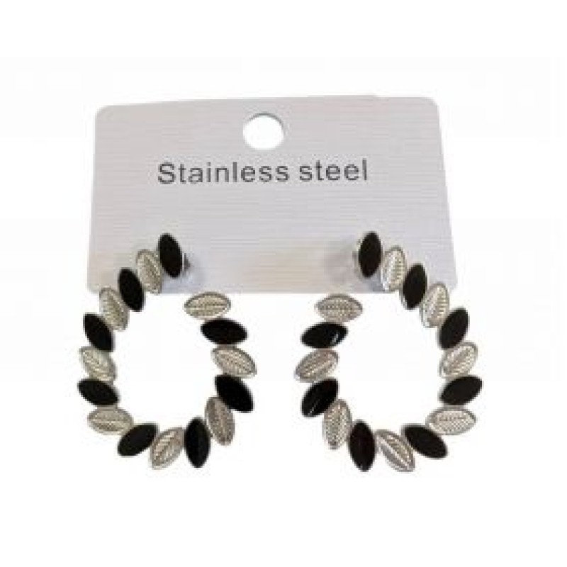 Kostibas 3013-768A, Σκουλαρίκια, Ατσάλι, Ασημί/Μαύρο