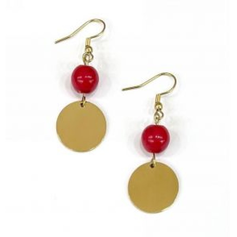 Kostibas 3013-853XE, Σκουλαρίκια, Ατσάλι, Χρυσό/Κόκκινο
