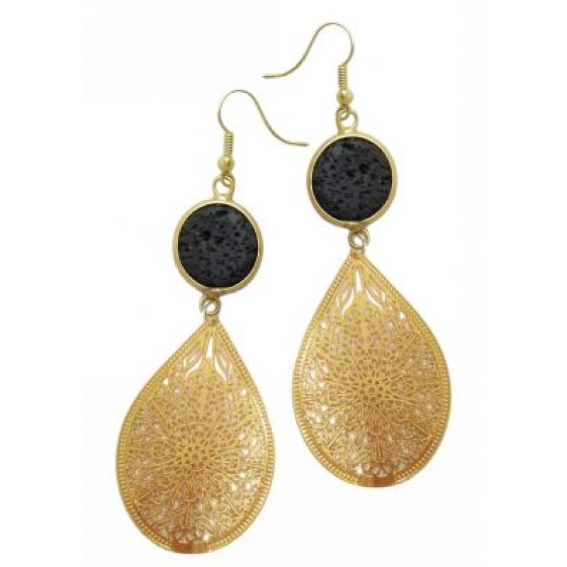Kostibas 3014-711XA, Σκουλαρίκια, Πέτρα, Χρυσό/Μαύρο