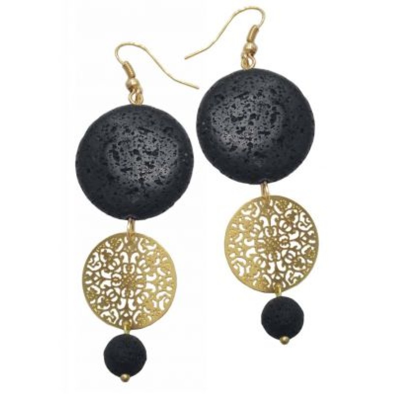 Kostibas 3014-731XA, Σκουλαρίκια, Πέτρα, Χρυσό/Μαύρο