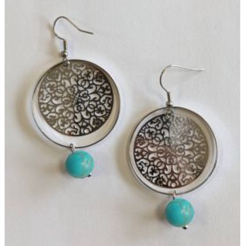 Kostibas 3014-738AD, Σκουλαρίκια, Μπρούζος, Ασημί/Τιρκουάζ