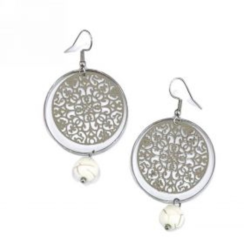 Kostibas 3014-738AL, Σκουλαρίκια, Μπρούζος, Ασημί/Λευκό
