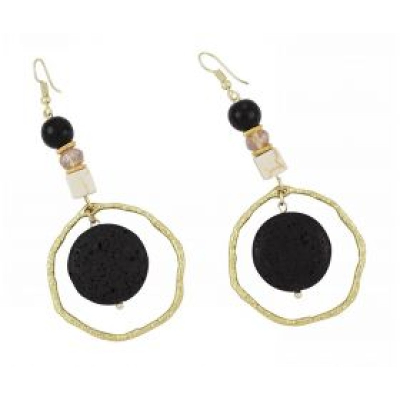 Kostibas 3014-811AL, Σκουλαρίκια, Πέτρα, Χρυσό/Μαύρο