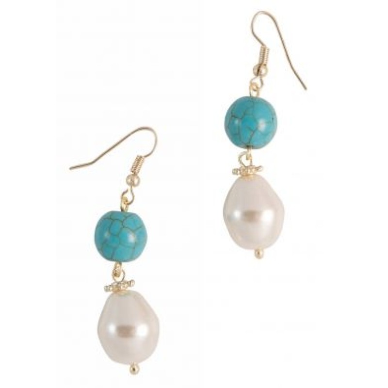 Kostibas 3015-880XD, Σκουλαρίκια, Κοχύλι, Χρυσό/Τιρκουάζ