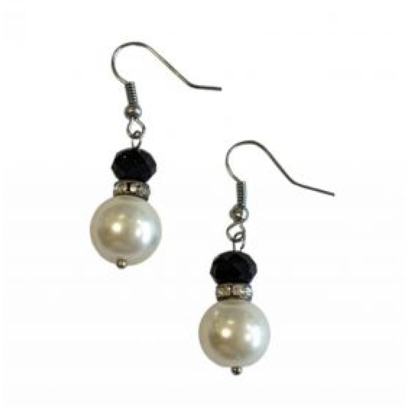 Kostibas 3022-301AM Σκουλαρίκια, Πέρλα, Ασημί/Μαύρο