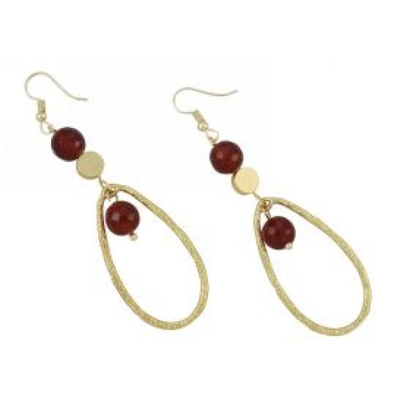 Kostibas 3025-811XQ, Σκουλαρίκια, Ημιπολύτιμος Λίθος, Χρυσό/Μπορντό