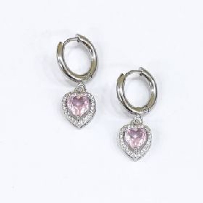 Kostibas 3113-793AR, Σκουλαρίκια Κρίκοι, Ατσάλι, Ασημί/Ροζ