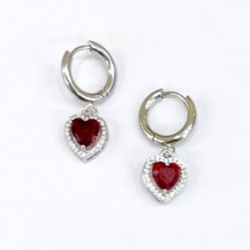 Kostibas 3113-793AU, Σκουλαρίκια Κρίκοι, Ατσάλι, Ασημί/Κόκκινο