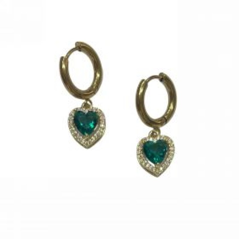 Kostibas 3113-793XP, Σκουλαρίκια Κρίκοι, Ατσάλι, Χρυσό/Πράσινο