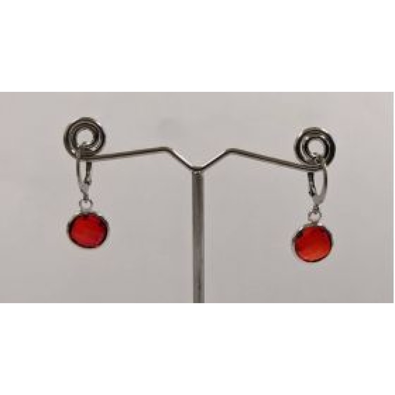 Kostibas 3113-716AU, Σκουλαρίκια Κρίκοι, Ατσάλι, Ασημί/Κόκκινο