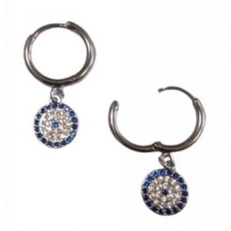 Kostibas 3113-737AB, Σκουλαρίκια Κρίκοι, Ατσάλι, Ασημί/Μπλε