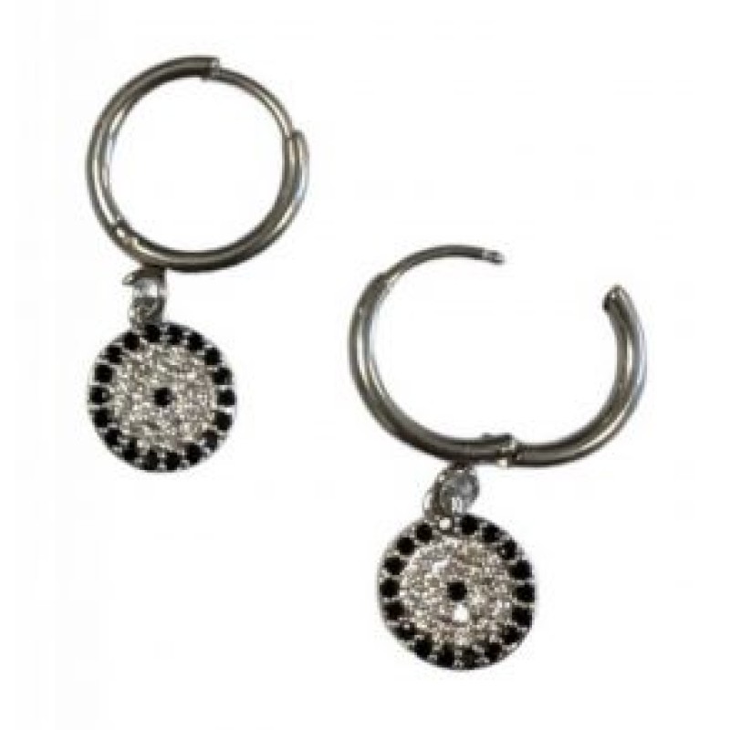 Kostibas 3113-737AM, Σκουλαρίκια Κρίκοι, Ατσάλι, Ασημί/Μαύρο