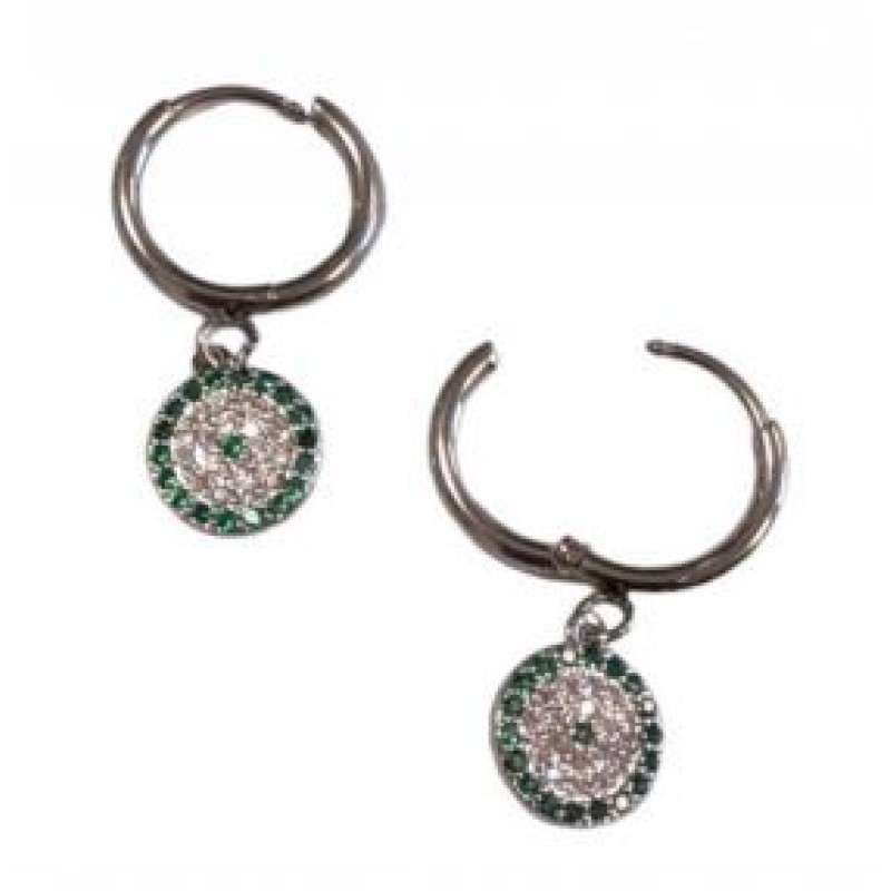 Kostibas 3113-737AP, Σκουλαρίκια Κρίκοι, Ατσάλι, Ασημί/Πράσινο