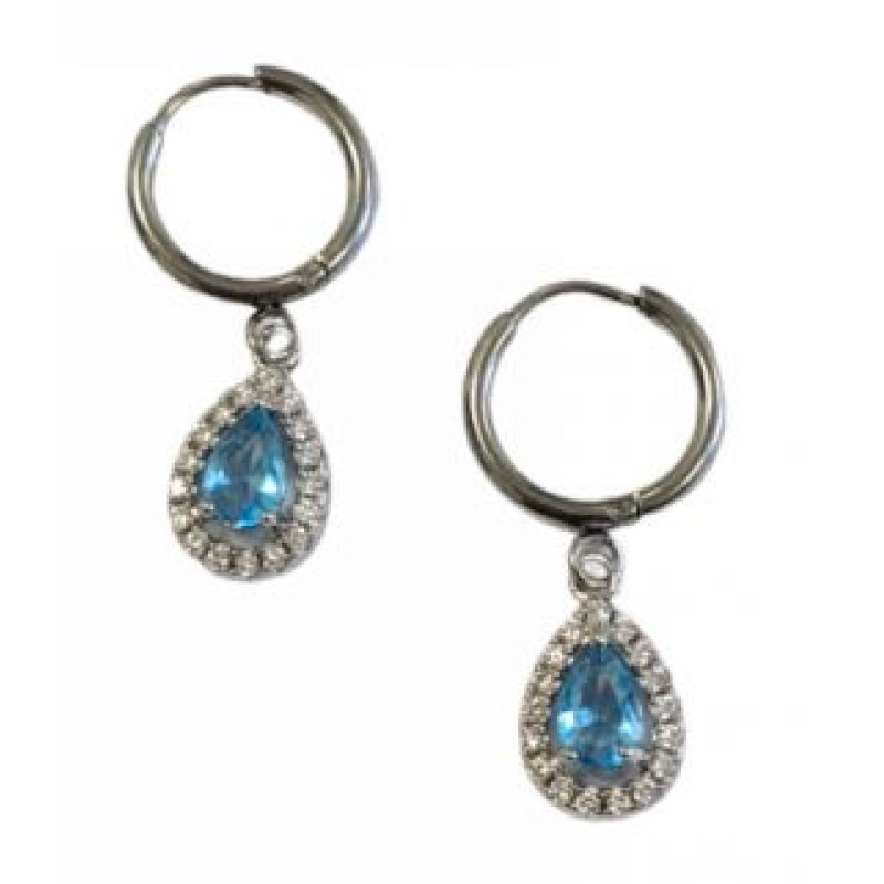 Kostibas 3113-771AC, Σκουλαρίκια Κρίκοι, Ατσάλι, Ασημί/Γαλάζιο