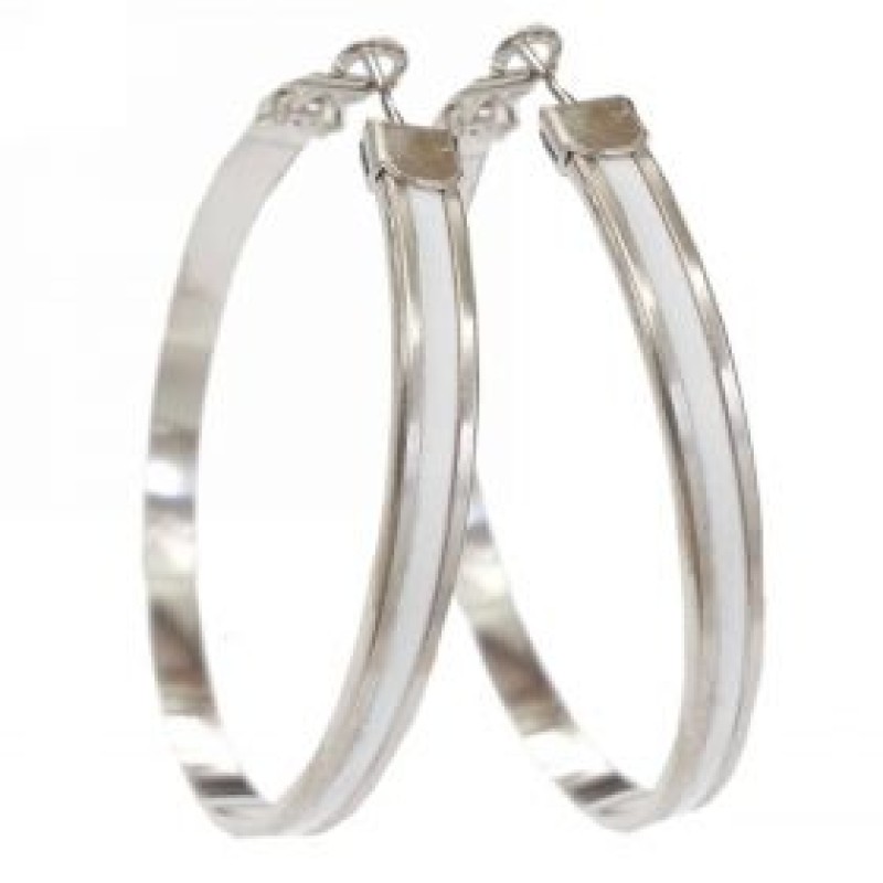 Kostibas 3117-002LL, Σκουλαρίκια Κρίκοι, Σμάλτος, Ασημί/Λευκό