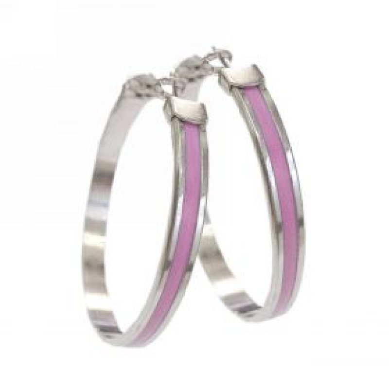 Kostibas 3117-002MF, Σκουλαρίκια Κρίκοι, Σμάλτος, Ασημί/Φούξια