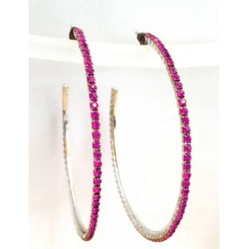 Kostibas 3121-014LF, Σκουλαρίκια Κρίκοι, Στρας, Φούξια