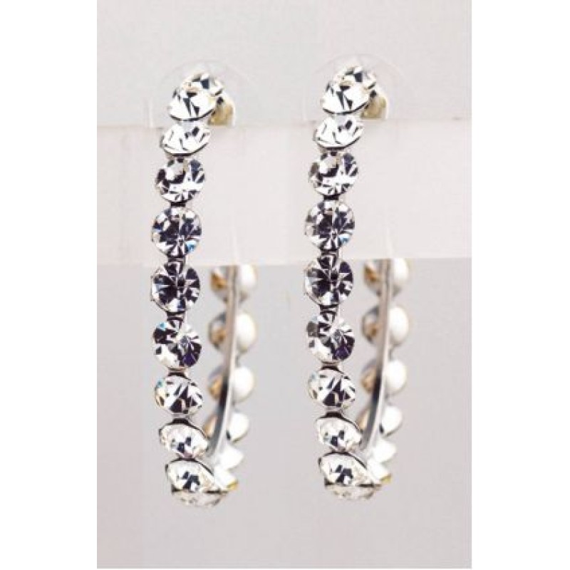 Kostibas 3121-024SA, Σκουλαρίκια Κρίκοι, Στρας, Ασημί