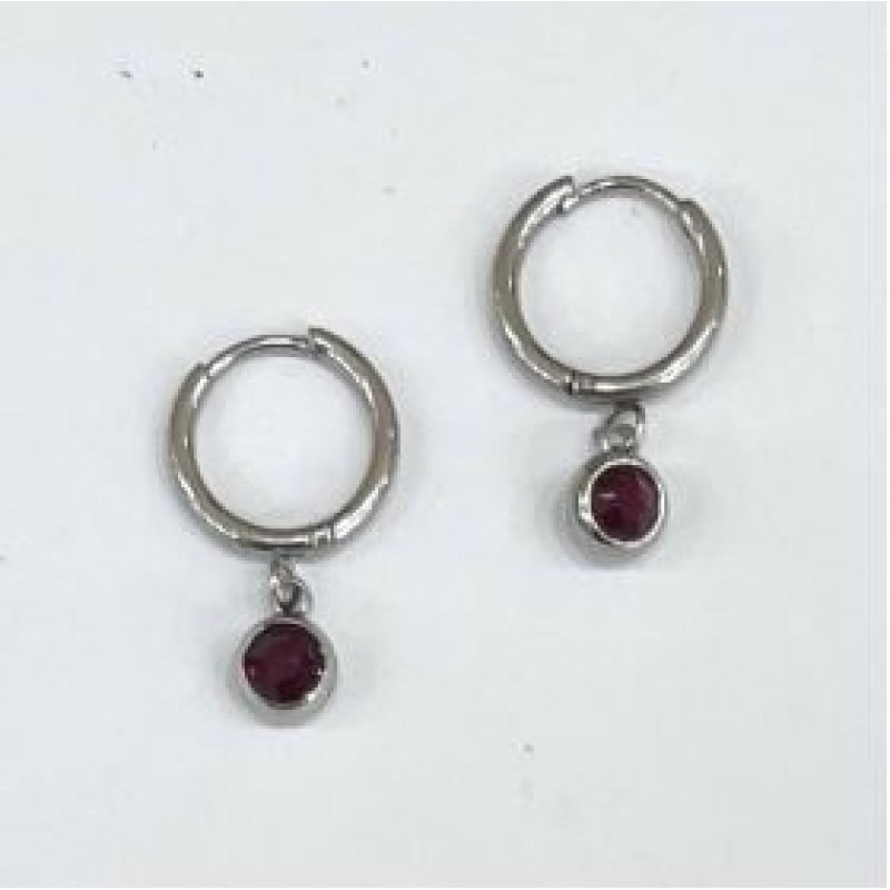 Kostibas 3113-714AD, Σκουλαρίκια Κρίκοι, Ατσάλι, Ασημί/Μπορντό