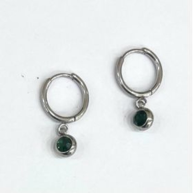 Kostibas 3113-714AP, Σκουλαρίκια Κρίκοι, Ατσάλι, Ασημί/Πράσινο