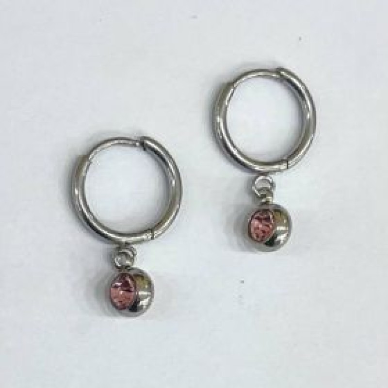Kostibas 3113-714AR, Σκουλαρίκια Κρίκοι, Ατσάλι, Ασημί/Ροζ
